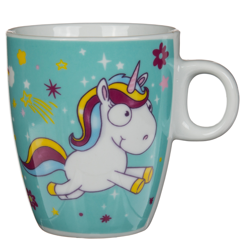 Comic Unicorn porslinsmugg blå med vitt handtag – Out of the Blue