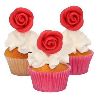 Sockerdekorationer - Marsipanrosor - Röda - FunCakes