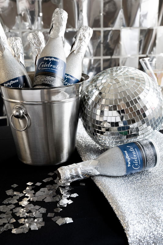 Konfettikanon Champagneflaska Silver
