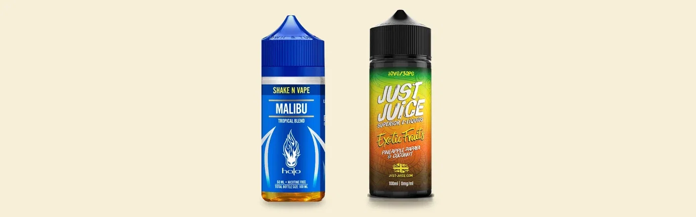 Vape pineapple coconut, shortfills med ananas och kokos från Halo Malibu och Just Juice Exotic Fruits