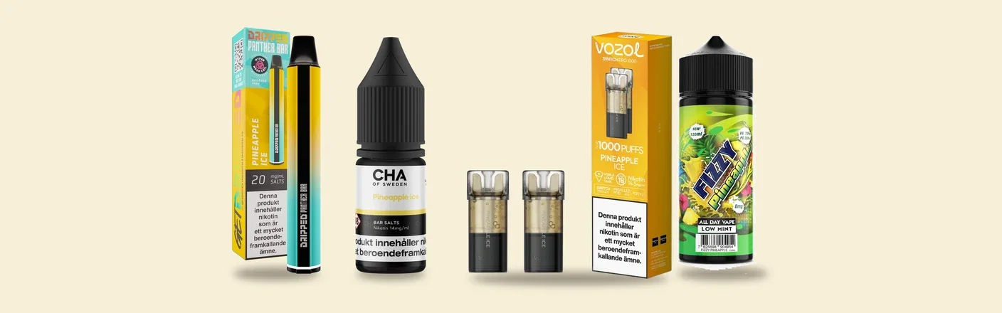 Pineapple ice vape och e-juice med ananas och is från Dripped Panther Bar, CHA of Sweden, Vozol Switch Pro och Fizzy