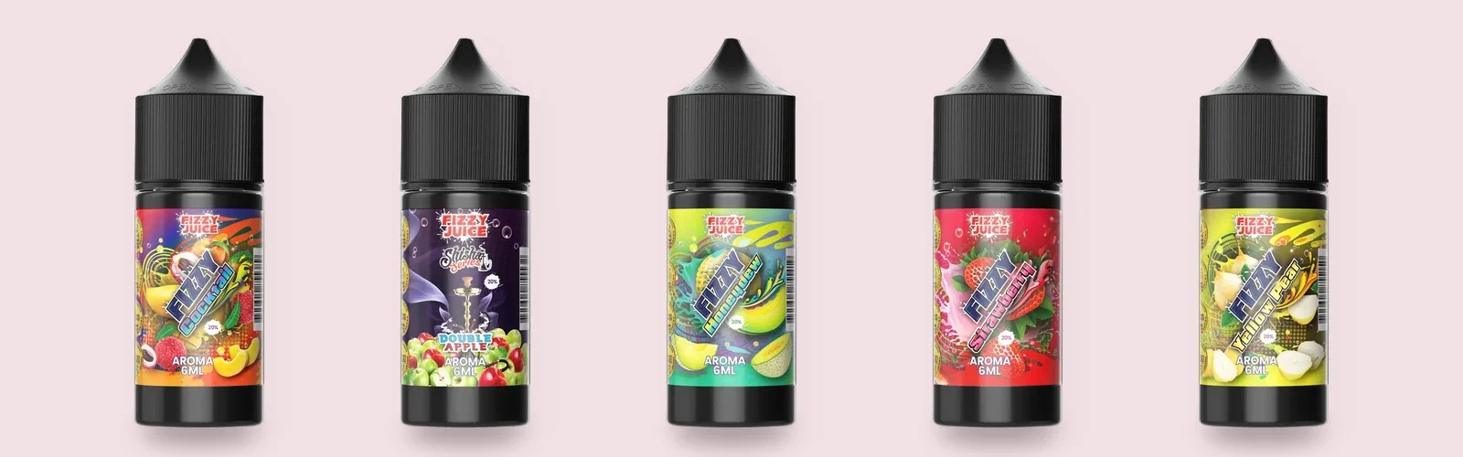 Fizzy aromer 6 ml i smakerna Cocktail, Double Apple Shisha, Honeydew, Strawberry och Yellow Pear
