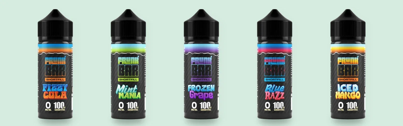 Frunk Bar Shortfill 100 ml i smakerna Fizzy Cola, Mint Mania, Frozen Grape, Blue Razz och Iced Mango