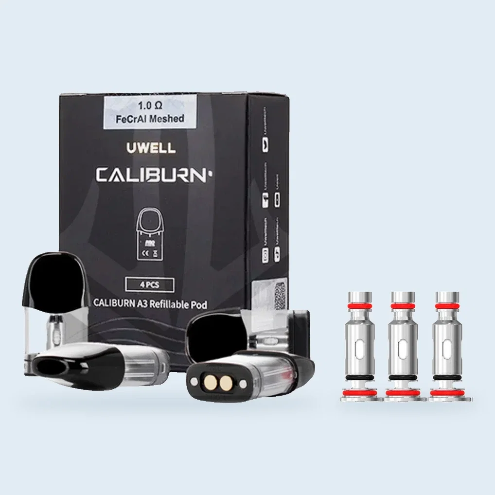 Uwell Caliburn A3 pods på 1,0 ohm i fyrpack och Uwell Caliburn G2 coils