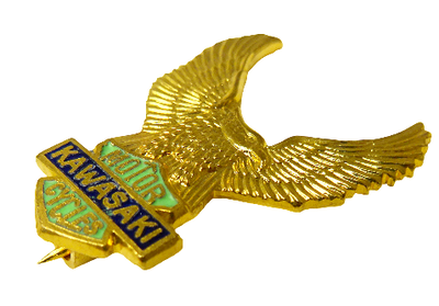 Metallemblem / Pin Kawasaki Motor Cycles Örn Vintage 22×30 mm Guldfärgat & Grönt/Svart – Original 70-tal 64-9942_2