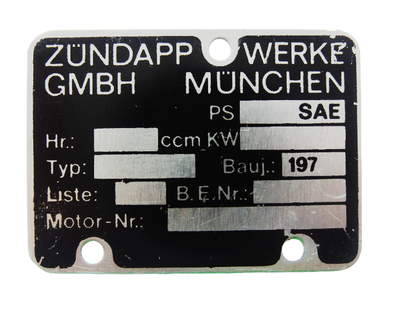 Motor typskylt Zundapp 1970