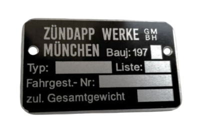 Typskylt ram Zundapp 1970