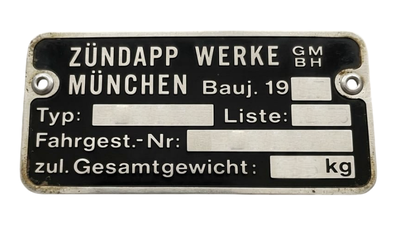 Typskylt ram Zundapp 1980
