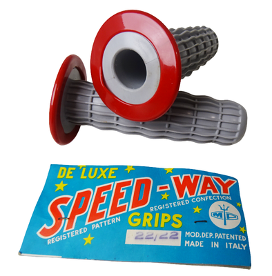 De Luxe Speed-Way Handvatten – 22/22 mm – Grijs met Rode Ring (NOS, Metalplast Italië)
