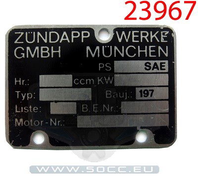 Motor typeplaatje Zundapp 1970