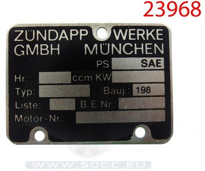Motor typeplaatje Zundapp 1980