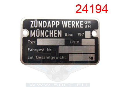 Frame type plaatje Zundapp 1970